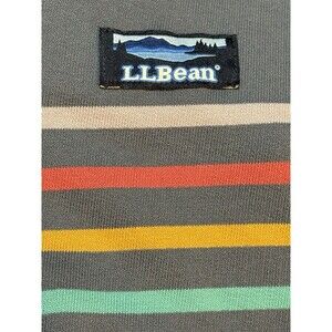 LL Bean Striped Henley Rugby Shirt M Blue Long Sleeve  Soft 100% Cotton